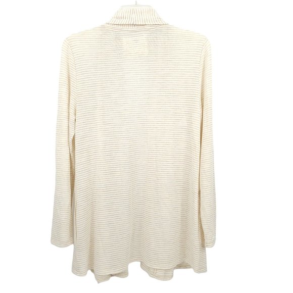 Cupio Open Front Cardigan Sweater Size M Slash Pockets Beige Brown Stripe - Picture 2 of 9